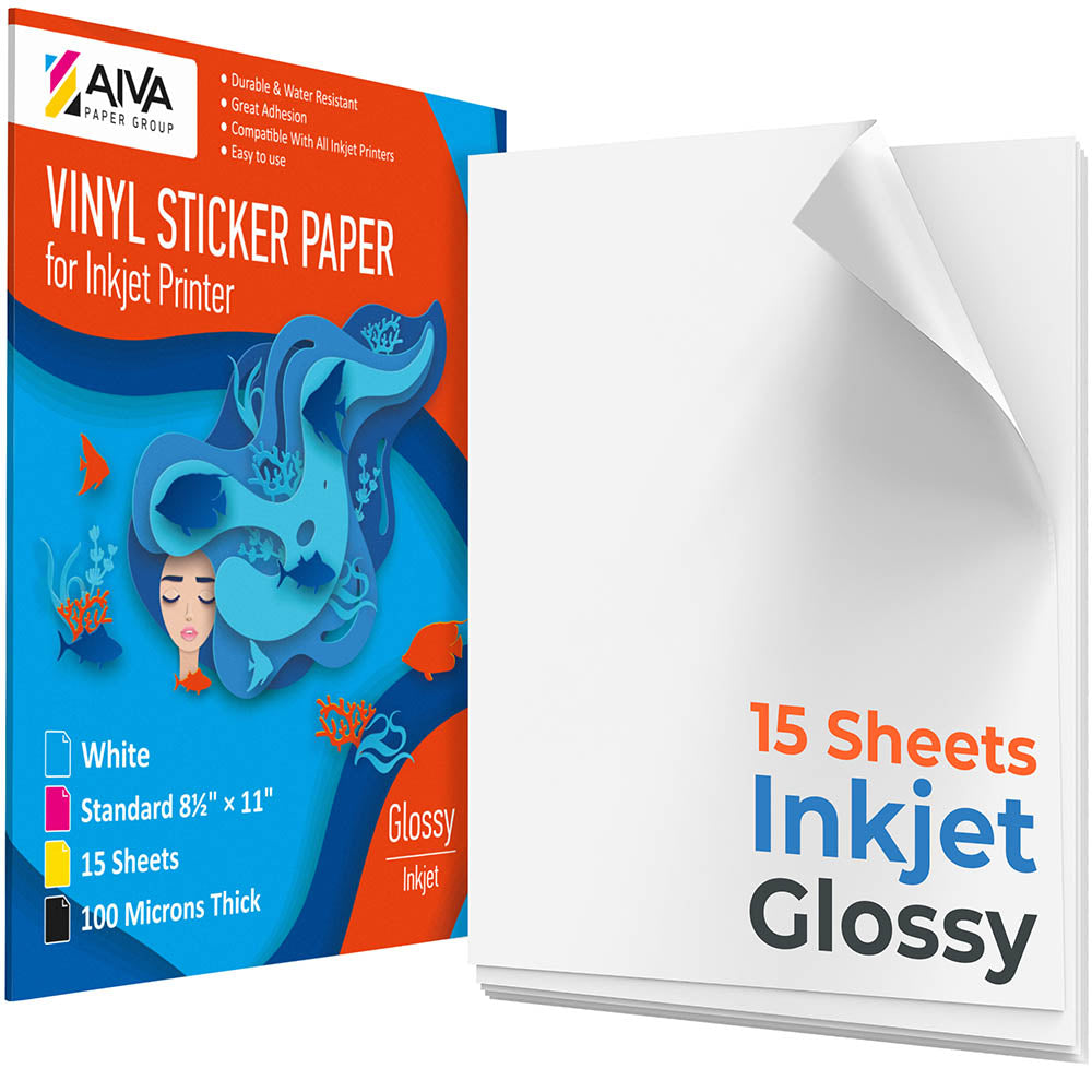 Printable Vinyl Sticker Paper Inkjet 15 sheets – AIVA Group