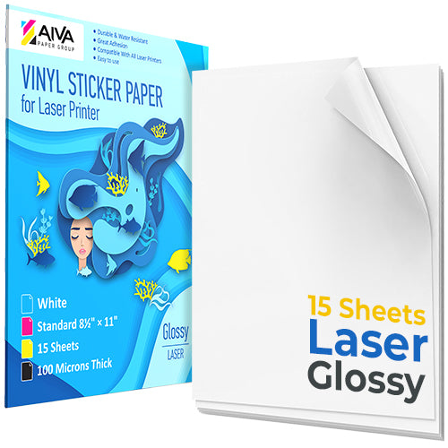 Printable Vinyl Sticker Paper Laser Glossy 15 sheets