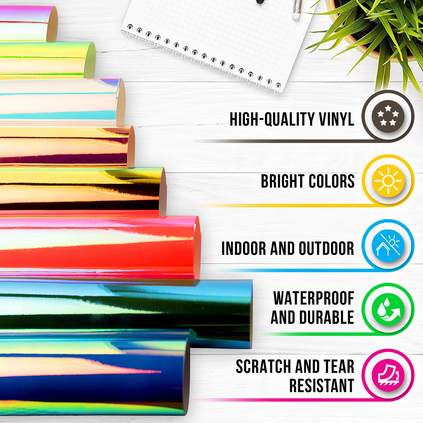 Holographic Self Adhesive Vinyl - 8 Sheets 12" x 12" - Assorted Colors with 2 Transfer Sheets