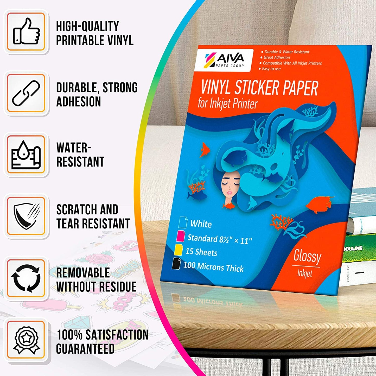 Printable Vinyl Sticker Paper Inkjet Glossy 15 sheets