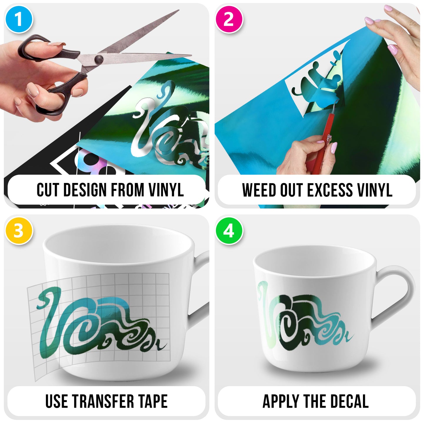 Holographic Self Adhesive Vinyl - 8 Sheets 12" x 12" - Assorted Colors with 2 Transfer Sheets