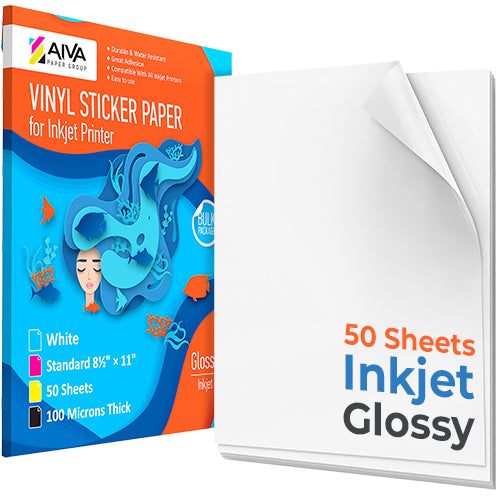 Printable Vinyl Sticker Paper Inkjet Glossy 50 sheets – AIVA Paper Group