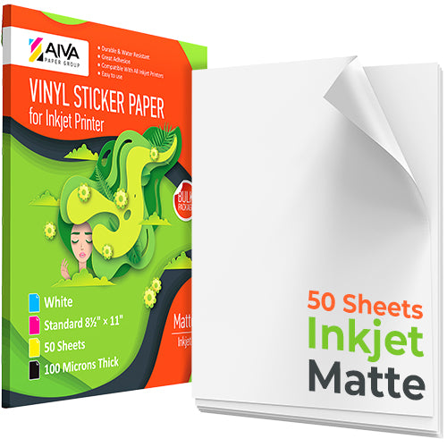 Printable Vinyl Sticker Paper for Inkjet Printer - 50 Sheets Matte Sticker Paper - Printable Sticker Paper - Cricut Sticker Paper Printable Vinyl