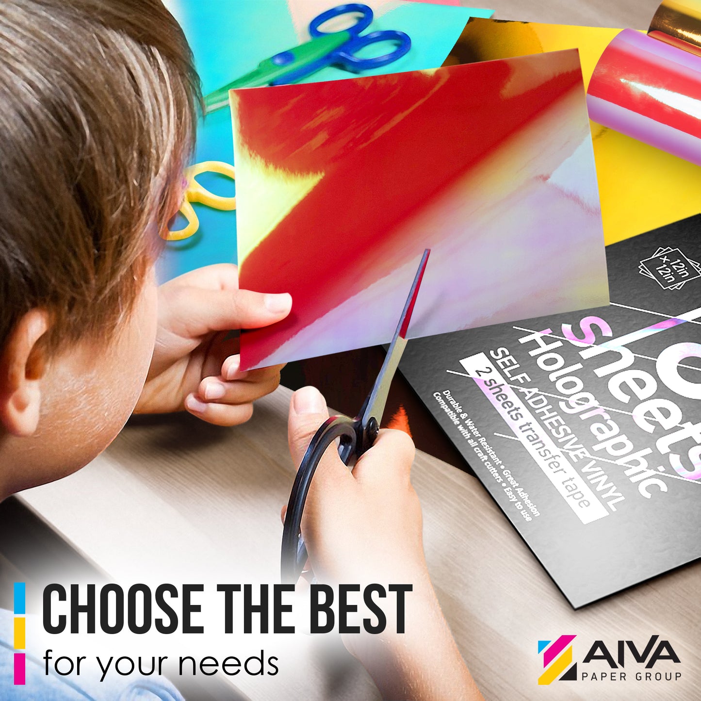 Holographic Self Adhesive Vinyl - 8 Sheets 12" x 12" - Assorted Colors with 2 Transfer Sheets