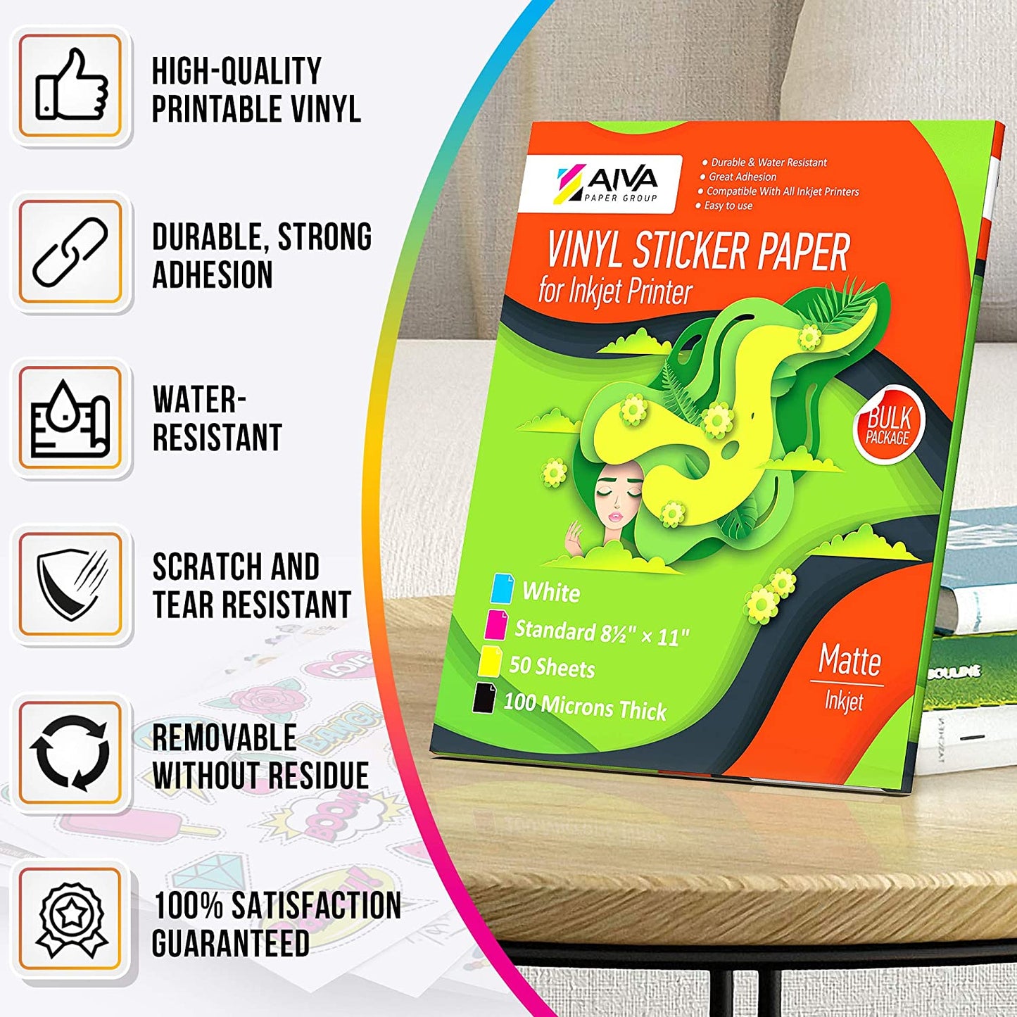 Printable Vinyl Sticker Paper Inkjet Matte 50 sheets