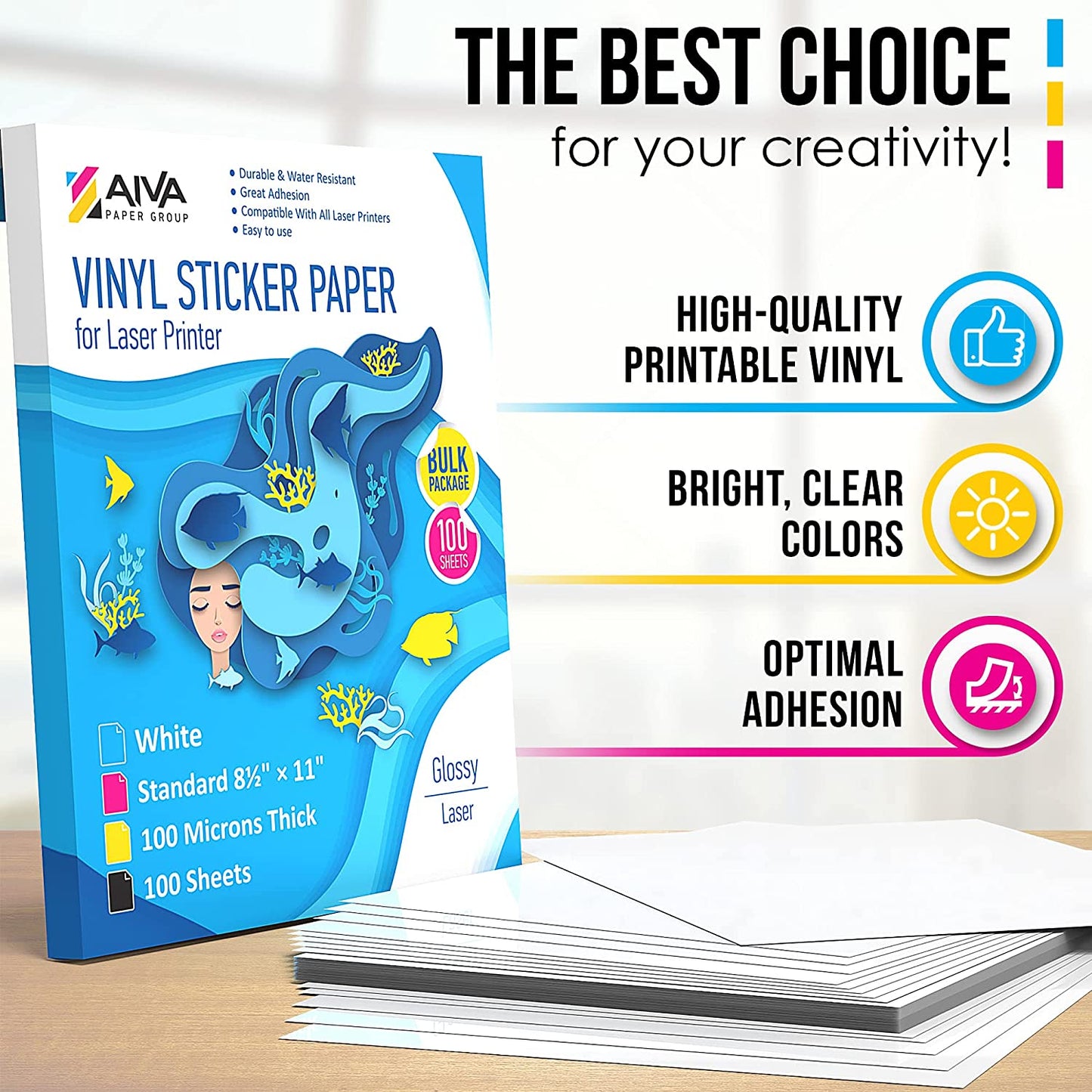 Printable Vinyl Sticker Paper Laser Glossy 100 sheets