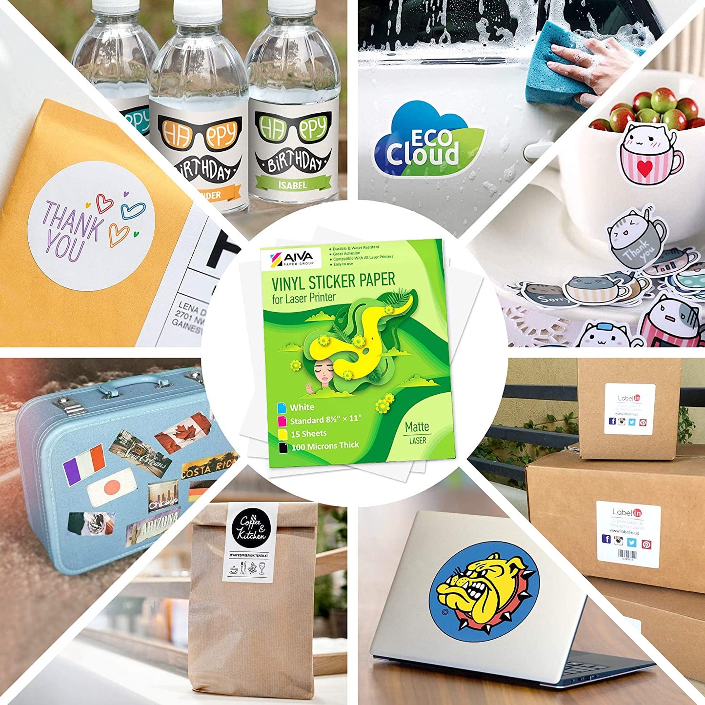 Printable Vinyl Sticker Paper Laser Matte 15 sheets