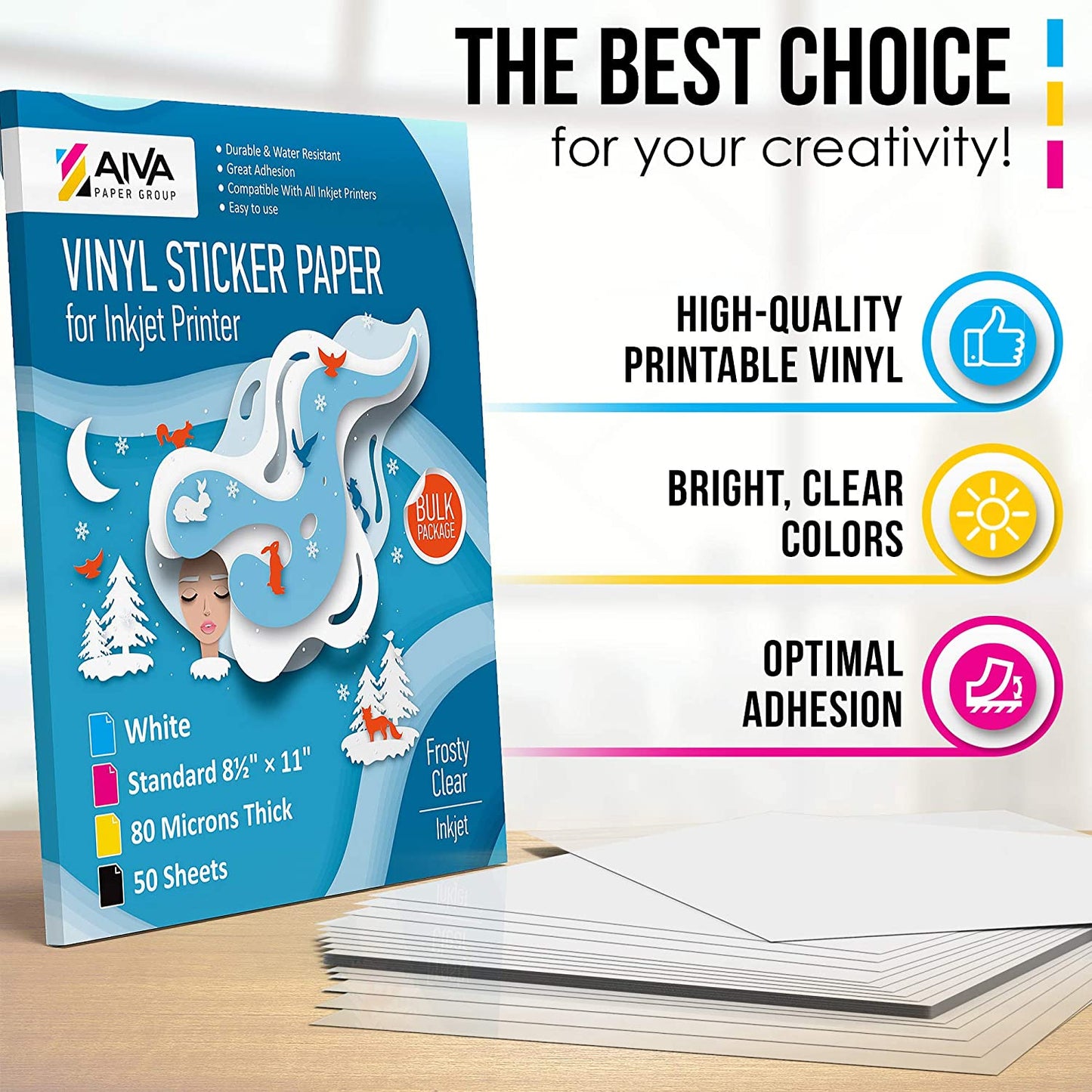 Printable Vinyl Sticker Paper Inkjet Frosty Clear 50 sheets