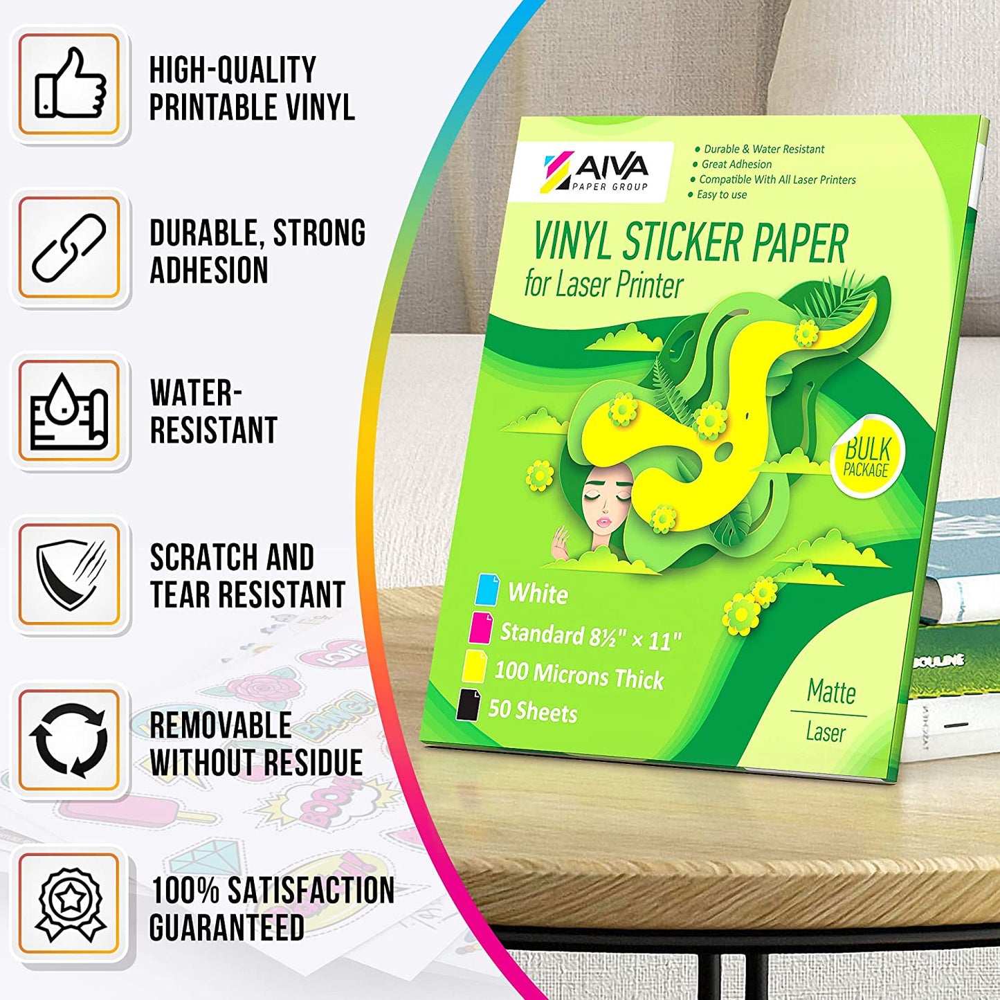 Printable Vinyl Sticker Paper Laser Matte 50 sheets