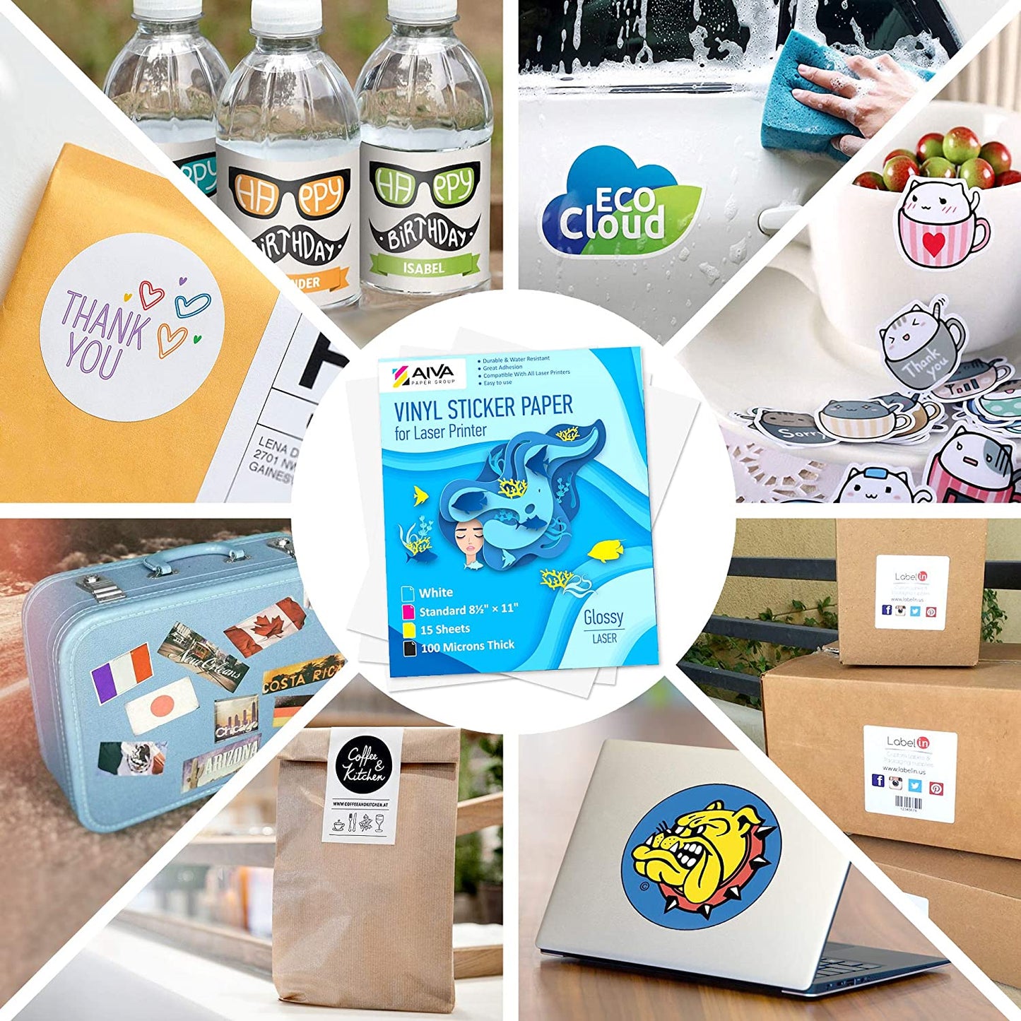 Printable Vinyl Sticker Paper Laser Glossy 15 sheets