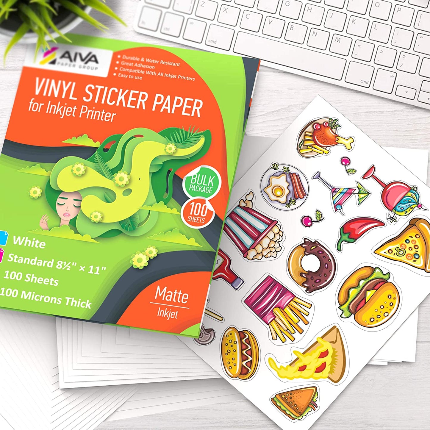 Printable Vinyl Sticker Paper Inkjet Matte 100 sheets