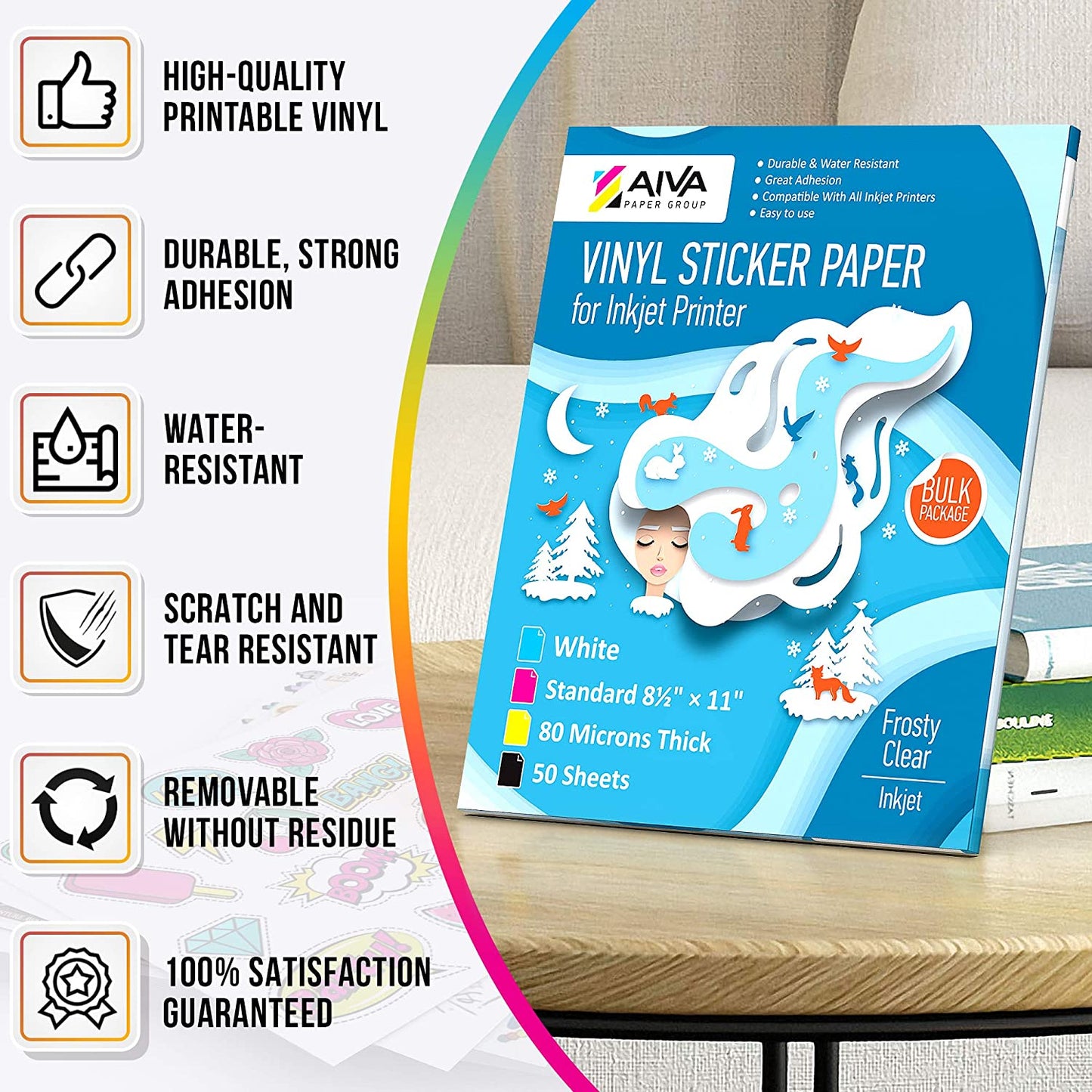 Printable Vinyl Sticker Paper Inkjet Frosty Clear 50 sheets