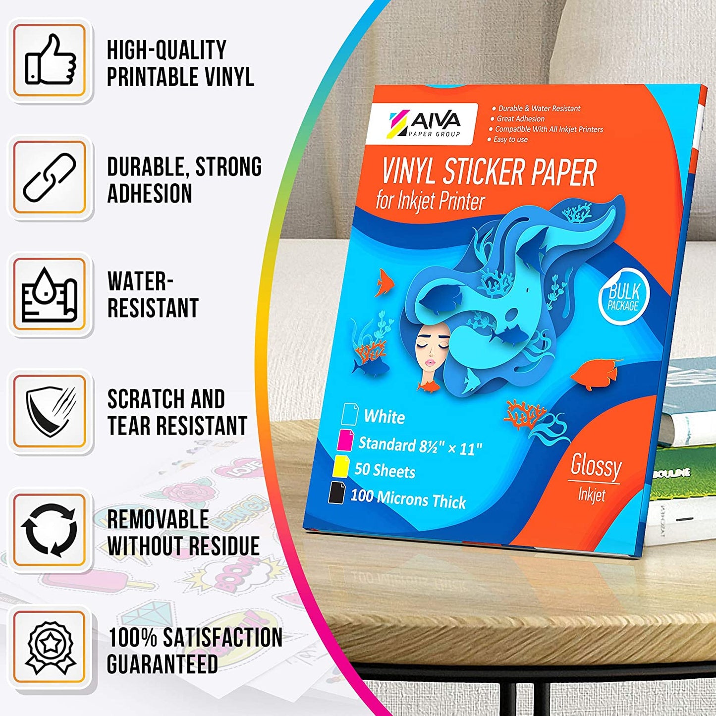 Printable Vinyl Sticker Paper Inkjet Glossy 50 sheets