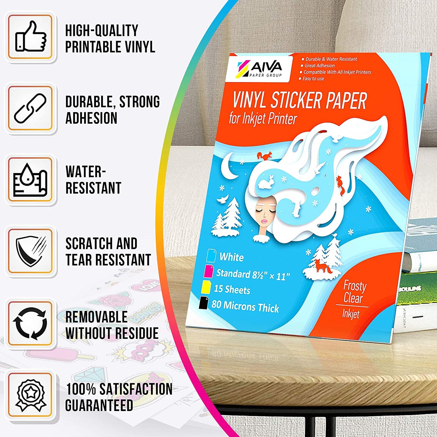 Printable Vinyl Sticker Paper Inkjet Frosty Clear 15 sheets