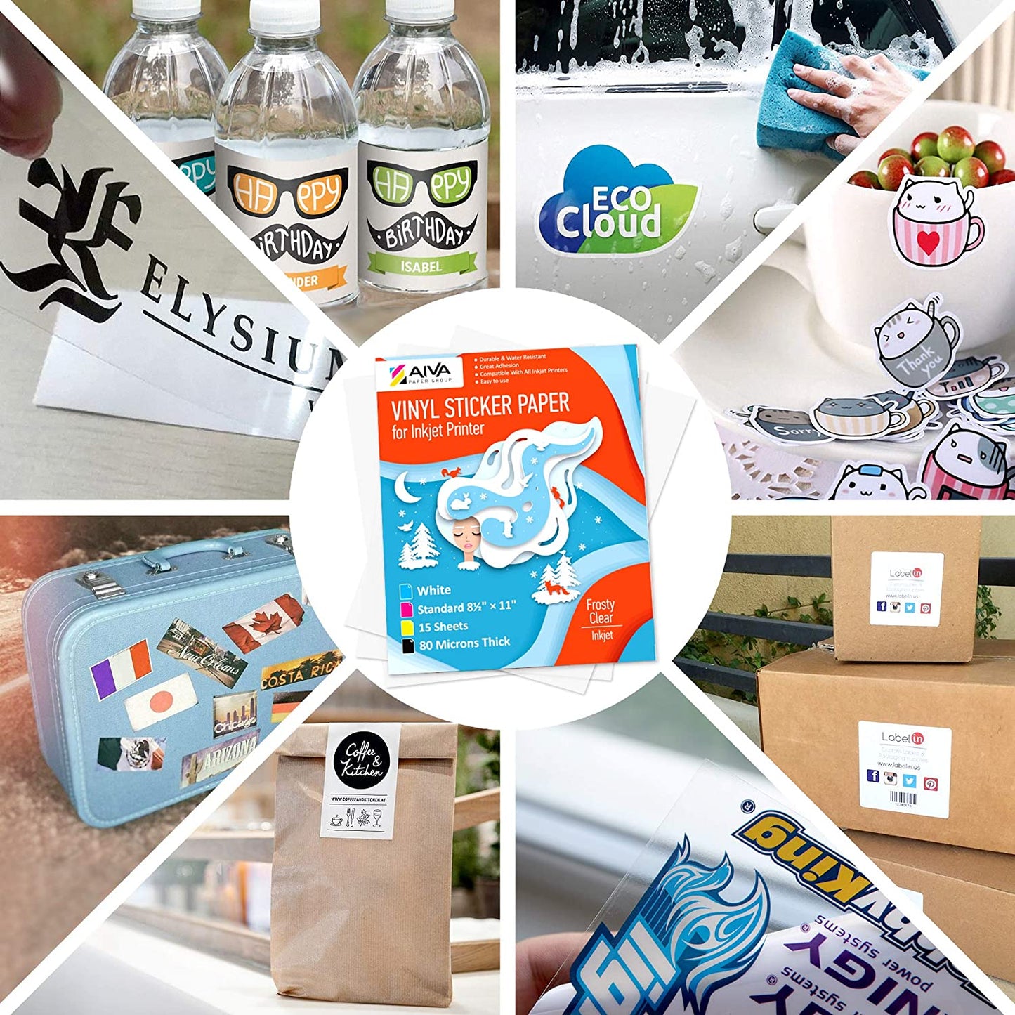 Printable Vinyl Sticker Paper Inkjet Frosty Clear 15 sheets