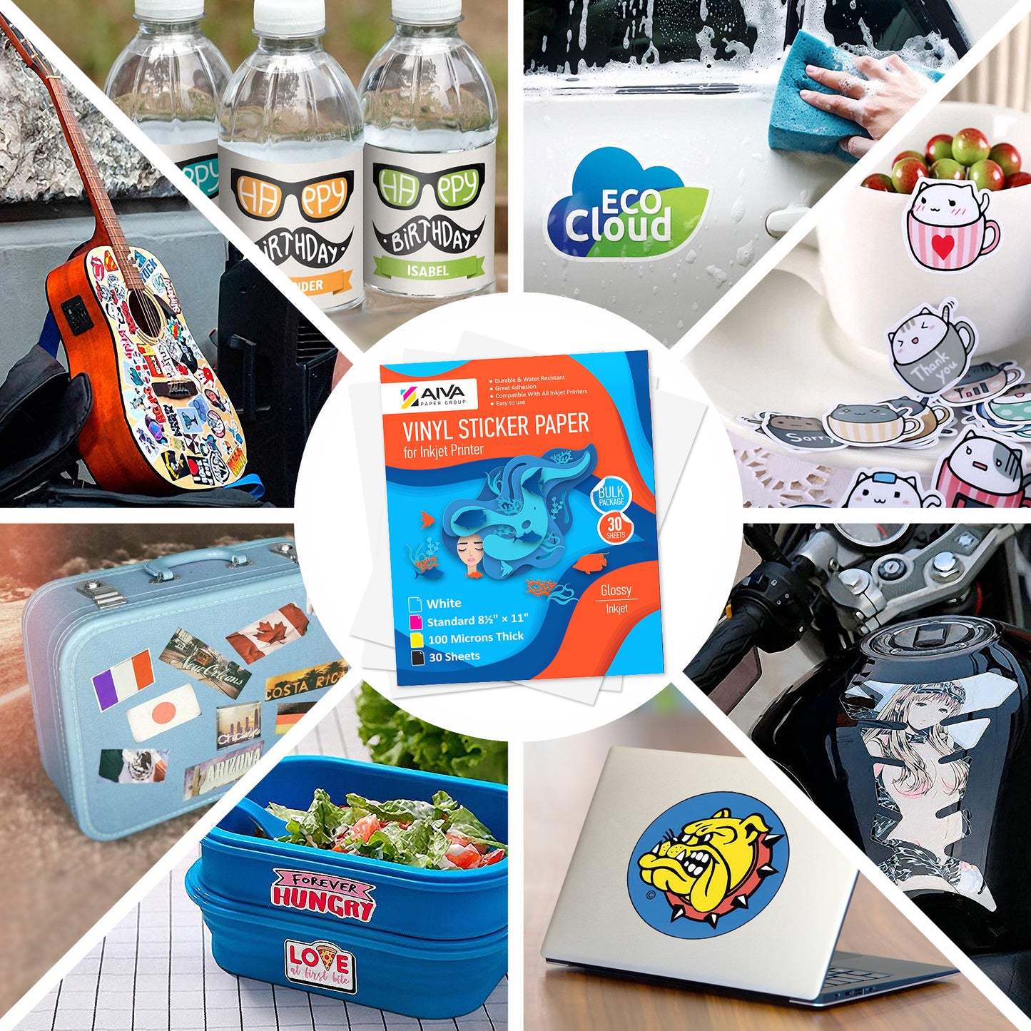 Printable Vinyl Sticker Paper Inkjet Glossy 30 sheets
