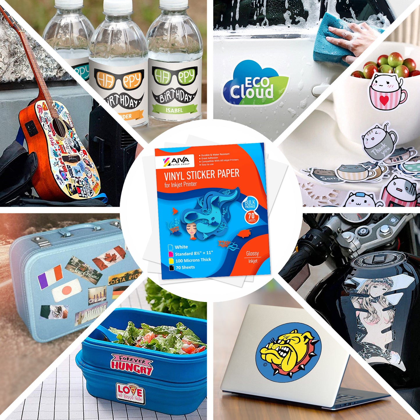 Printable Vinyl Sticker Paper Inkjet Glossy 70 sheets