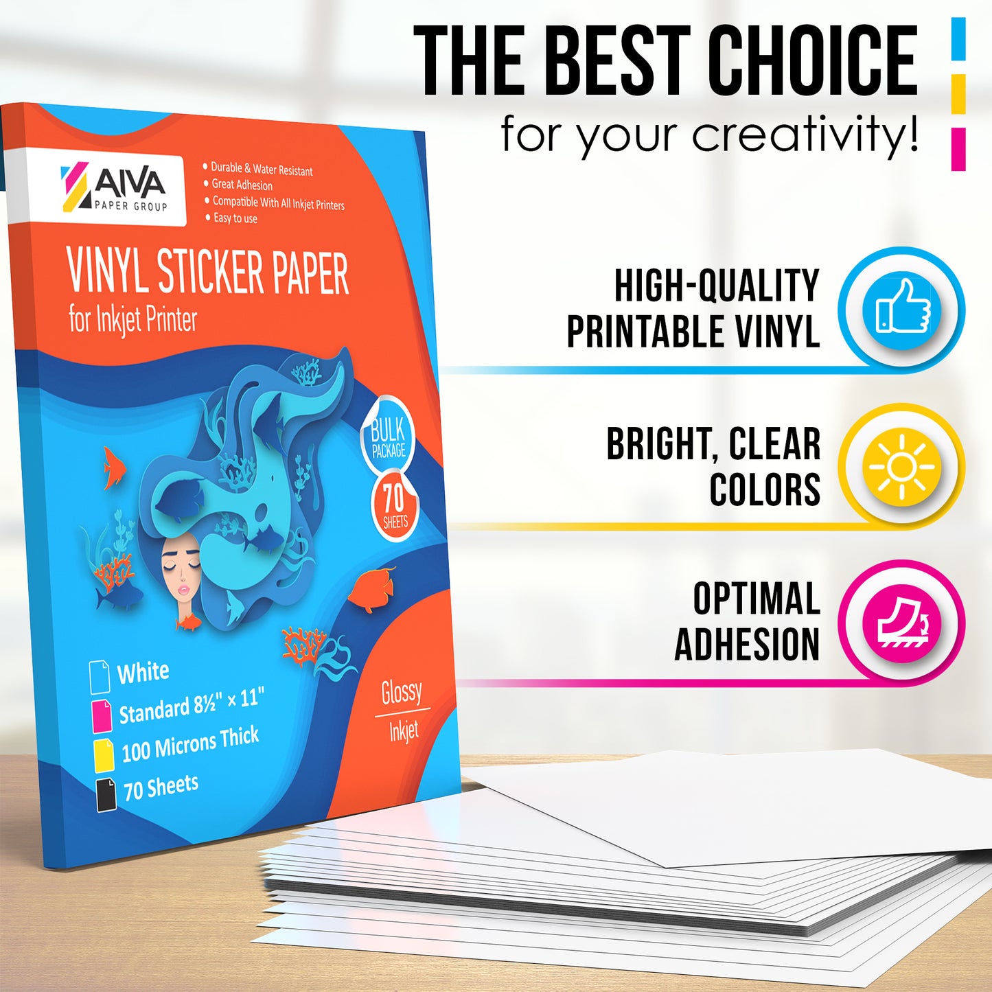 Printable Vinyl Sticker Paper Inkjet Glossy 70 sheets