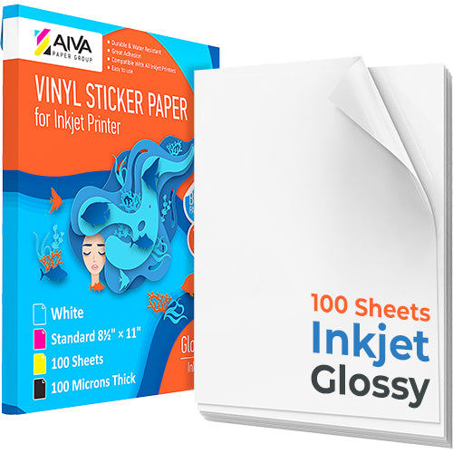 Printable Vinyl Sticker Paper Inkjet Glossy 100 sheets