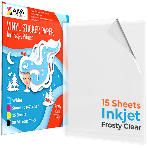 Printable Vinyl Sticker Paper Inkjet Frosty Clear 15 sheets