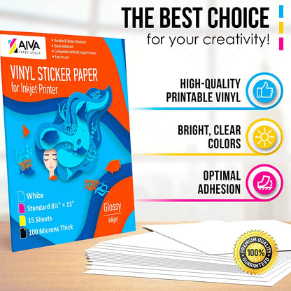 Printable Vinyl Sticker Paper Inkjet Glossy 30 sheets – AIVA Paper Group