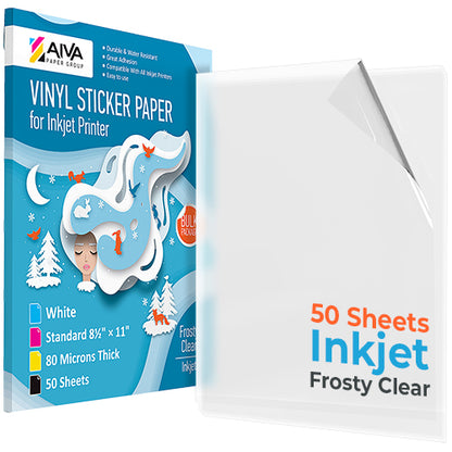 Printable Vinyl Sticker Paper for Inkjet Printer - Transparent Clear - 50 Self Adhesive Sheets - Waterproof Decal Paper - Standard Letter Size 8.5