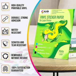 Printable Vinyl Sticker Paper Laser Matte 15 sheets – AIVA Paper Group