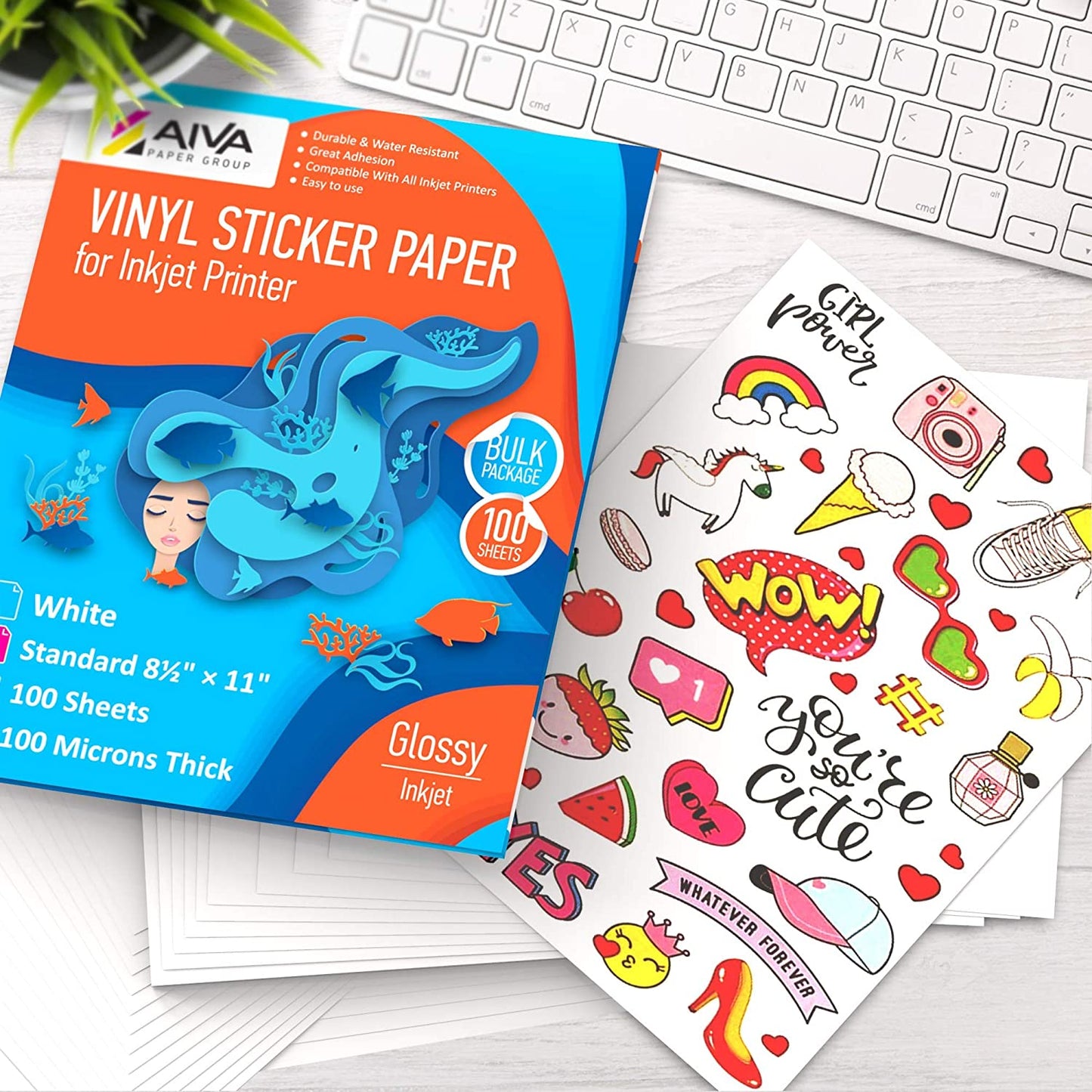 Printable Vinyl Sticker Paper Inkjet Glossy 100 sheets