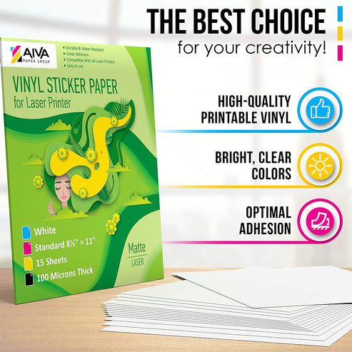 Printable Vinyl Sticker Paper Laser Matte 15 sheets – AIVA Paper Group