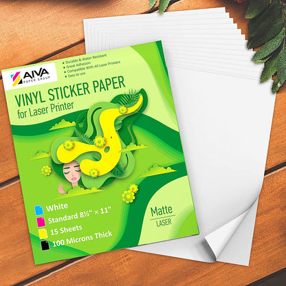 Printable Vinyl Sticker Paper Laser Matte 15 sheets