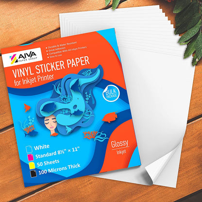 Printable Vinyl Sticker Paper Inkjet Glossy 50 sheets