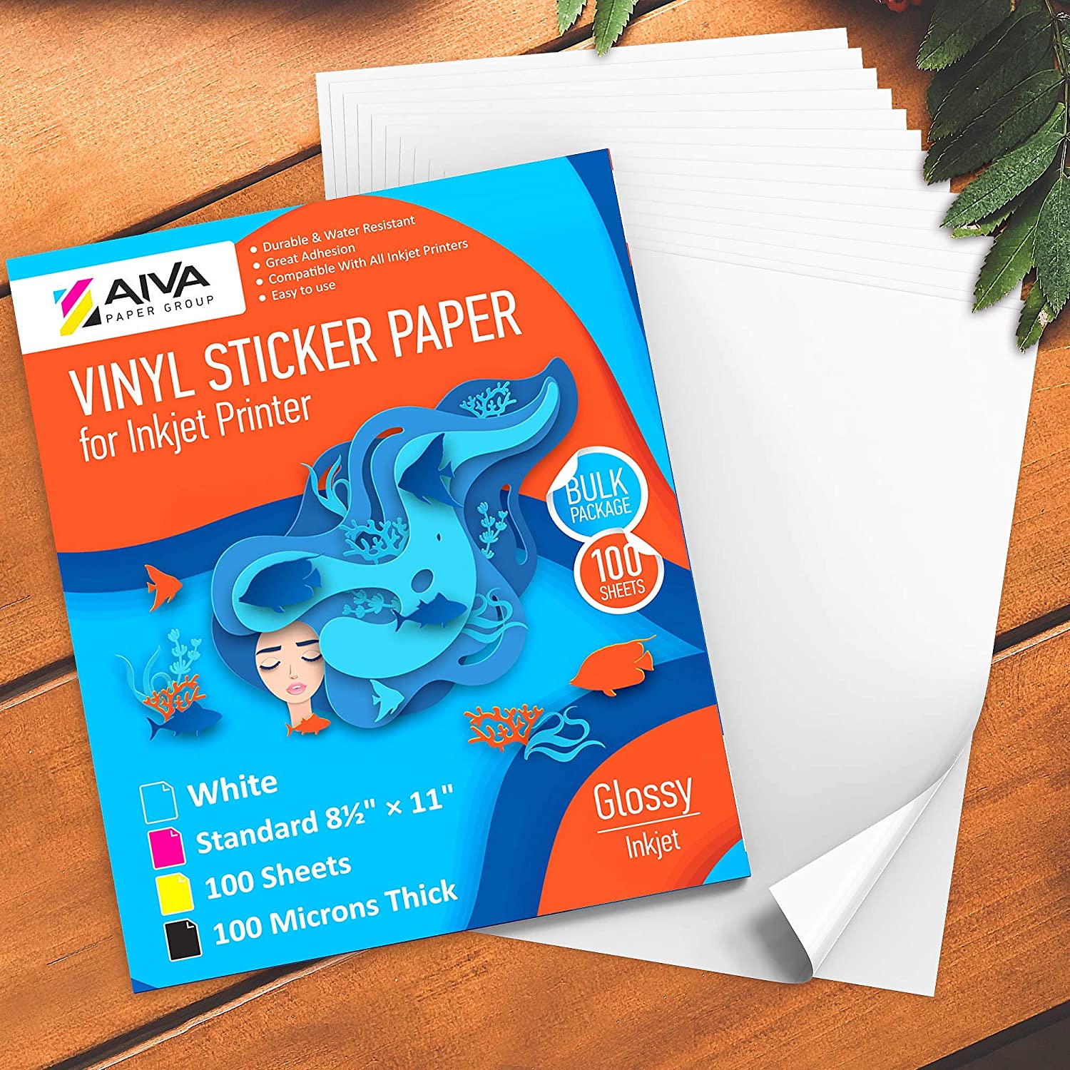 A-Sub Printable Vinyl Sticker Paper Glossy White Removable Waterproof  Sticker Paper for Inkjet Printer, Bulk 100 Sheets Compatible with Cricut,  and Most Laser Printers 
