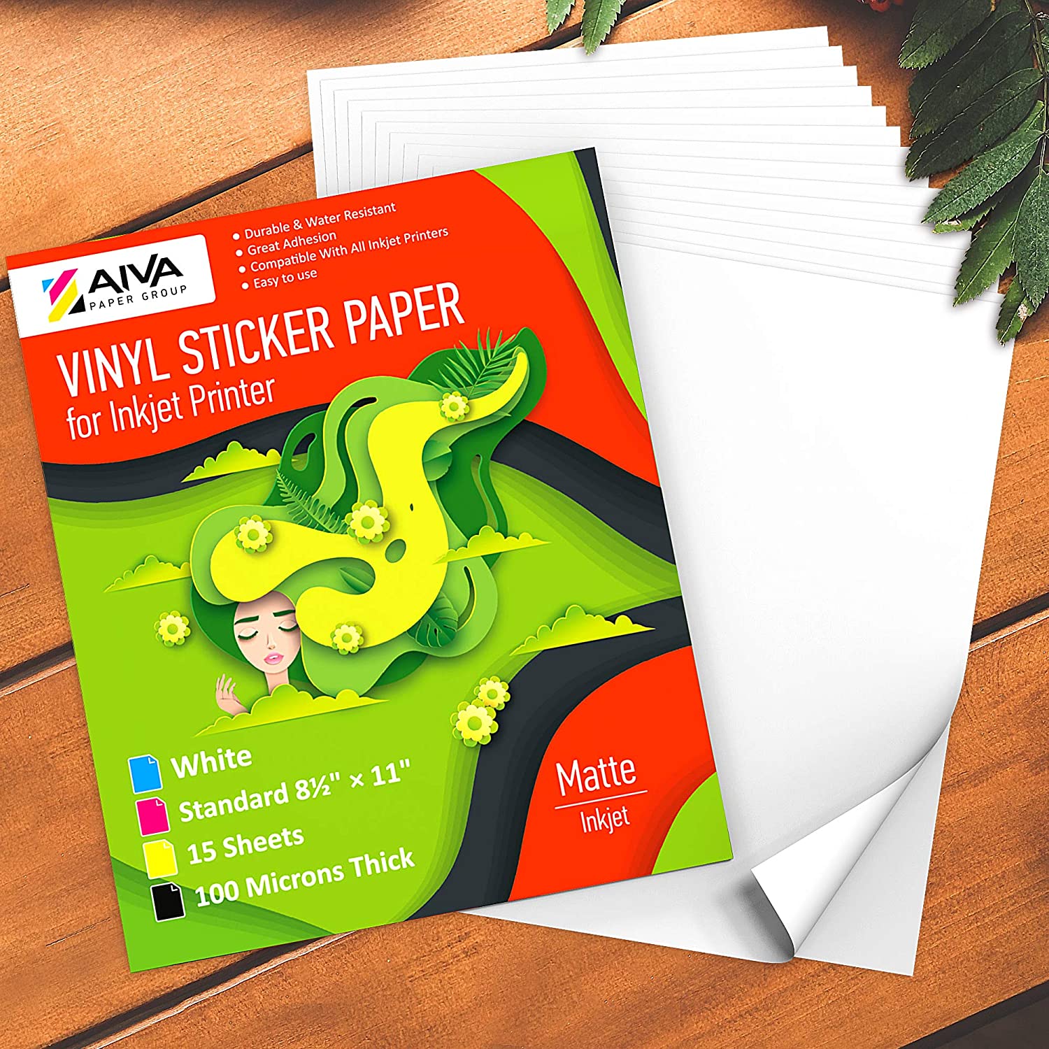 Printable Vinyl Sticker Paper 15 Sheets - Glossy White Waterproof Printable  Sticker Paper for Inkjet Printer & Laser Printer, Size 8.5x11 A4 Printer