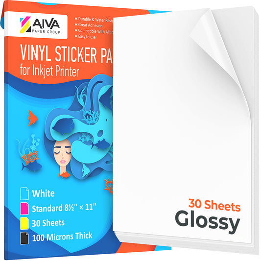 Printable Vinyl Sticker Paper Inkjet Glossy 30 sheets