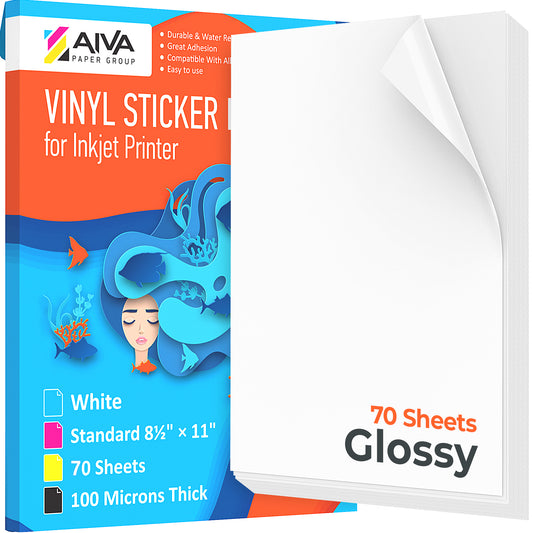Printable Vinyl Sticker Paper Inkjet Glossy 70 sheets