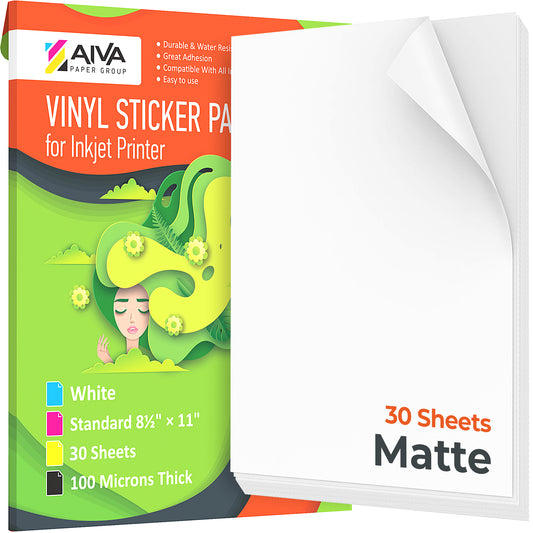 Printable Vinyl Sticker Paper Inkjet Matte 30 sheets