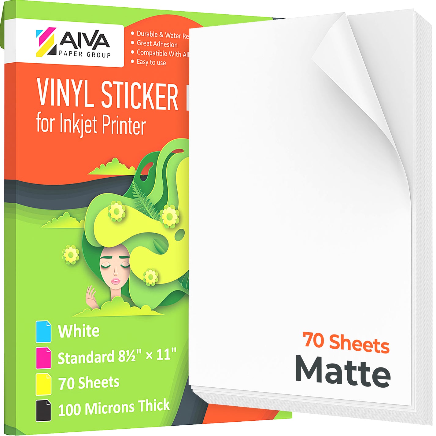Printable Vinyl Sticker Paper Inkjet Matte 70 sheets AIVA Paper Group