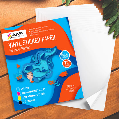 Printable Vinyl Sticker Paper Inkjet Glossy 70 sheets